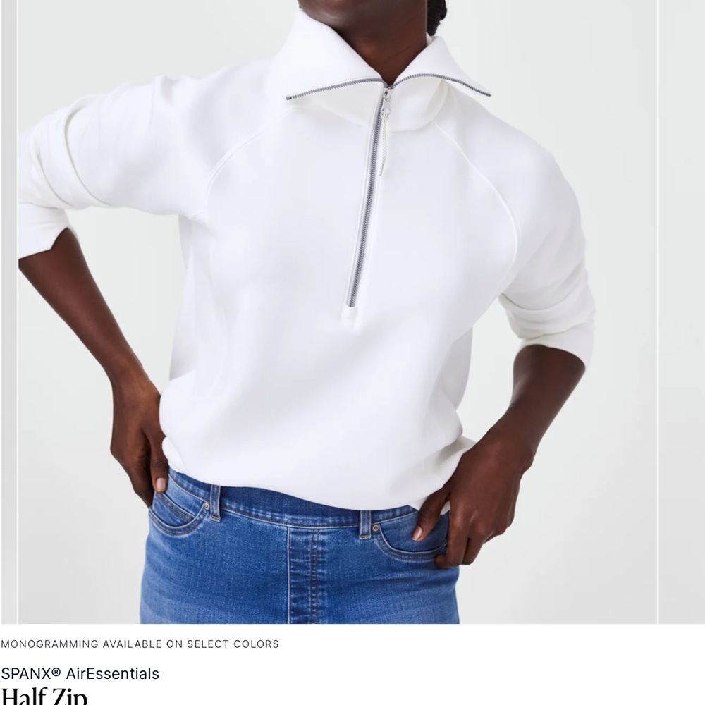 Spanx White Half Zip Pullover